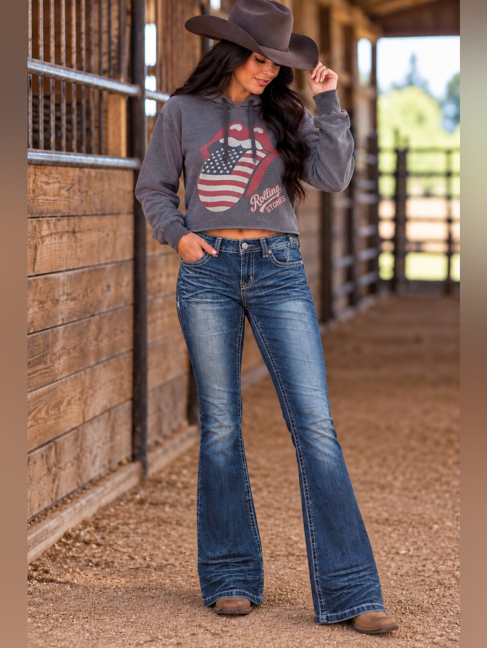 ROCK & ROLL Cowgirl Mid-Rise Bootcut denim rodeo jeans W1-5621 sz30x34L TALL NWT